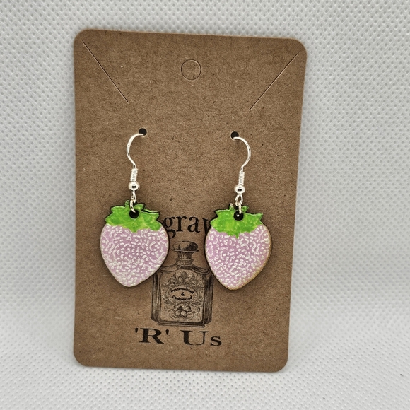 Handcrafted Laser-Cut Strawberry Earrings |  925 Sterling Silver Fish Hooks - Picture 1 of 8